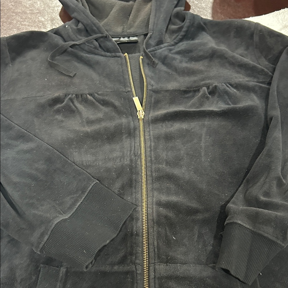Womanās velour Black zip up Hooded Jacket